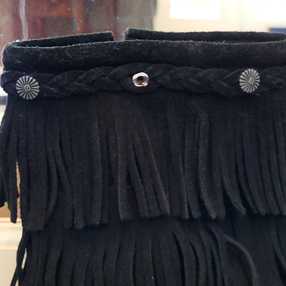 Minnetonka Black Suede 5 Layer Fringe Boot - image 6